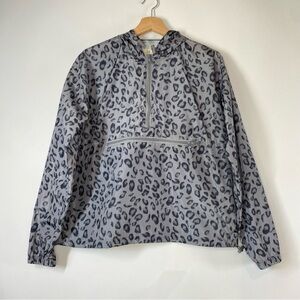 Thread & Supply Gray Leopard Print Hooded Long Sleeve Windbreaker Size S